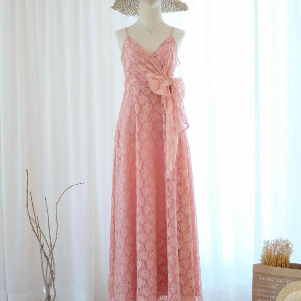 LINH Pink nude lace bridesmaid dress bridal dress floor length cocktail party wedding dresses